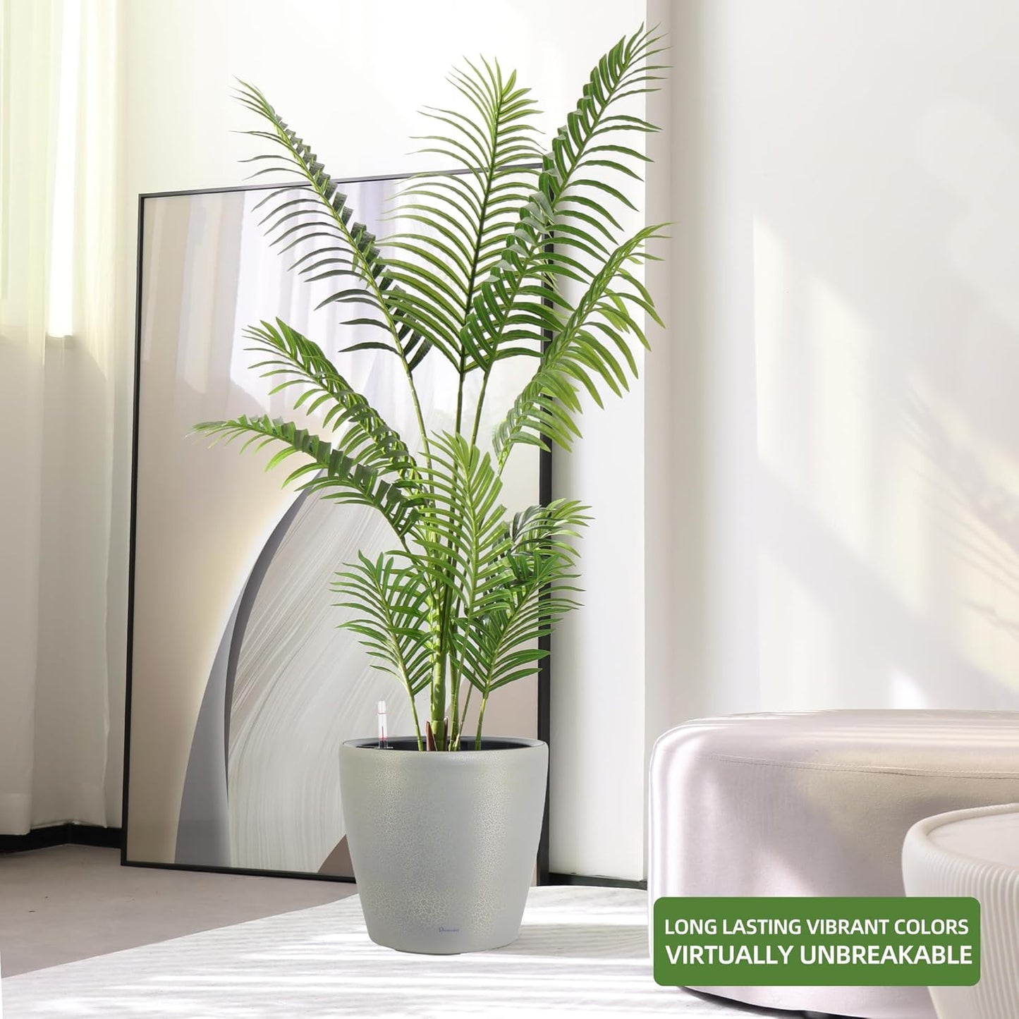 Dexceder 13x12 Self Watering Planter with Wheels Indoor Outdoor, Inner Pot Design, Thickened Large Floor Standing Flower Plant Pot with Water Level Indicator (Grey Gold Crackle)