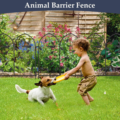 Decorative Garden Fence 4 Pack - 24in(H) x 10Ft(L), Metal Garden Fencing Panel, Landscape Pathway Edge Iron Picket Fence Panels (Balck)