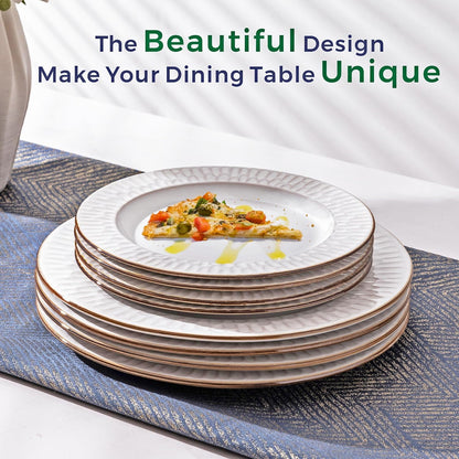 GBHOME Ceramic Dinnerware Sets,12 pcs Embossed Elegant Stoneware Plates and Bowls Sets, Housewarming Wedding Gift | Dishwasher & Microwave Safe | Dishes Set Service for 4