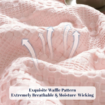 PHF Cooling Waffle Blanket King Size, Lightweight 60% Rayon Derived from Bamboo & 40% Cotton Breathable Blanket for Hot Sleepers, Soft and Luxury for Bed Couch and Sofa, 104"x90", Pink