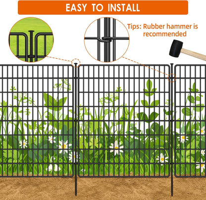 10 Panels No Dig Fence, 32 in(H) X 24 ft(L) Garden Decorative Fence Animal Barrier for Dogs, Rustproof Metal Garden Edging Border for Outdoor, Yard, Patio, Black