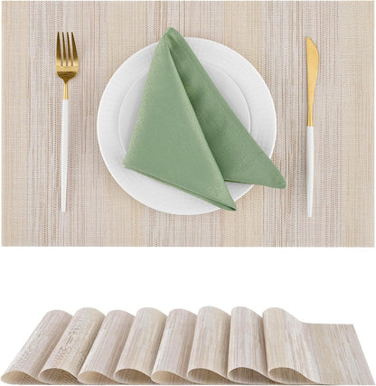 Leetaltree Lightsteel Beige with Yellow Placemats Set of 8 - Heat Resistant Non-Slip Place mats for Dining Table, Washable Durable PVC Vinyl Woven Table Mats (Lightsteel Beige with Yellow, 8)