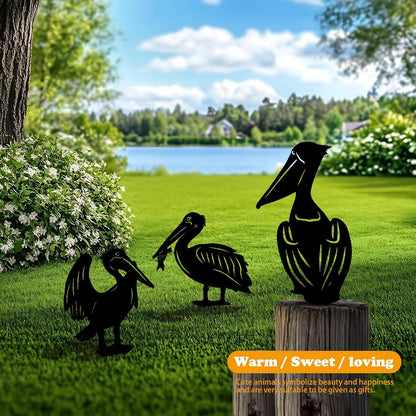 3 Pack Pelican Metal Garden Decorative Stakes, Weather Proof Silhouette Statues for Yard, Patio,Outdoor Decor for Pelican Lovers and Pet Owners