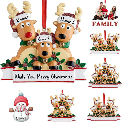 Personalized Deer Christmas Ornaments 2025 Family of 2,3,4,5,6,7,8 Custom Name Reindeer Xmas Ornament with Text,Customized Christmas Decoration Gifts - Family of 3