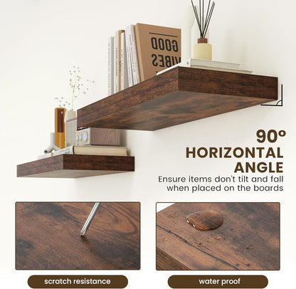 12 Inch Deep Floating Shelves for Wall | 30 Inch Floating Shelves Set of 2 | Rustic Wood Shelves for Living Room Bathroom Laundry Room Bedroom Kitchen Home Office - Rustic Brown