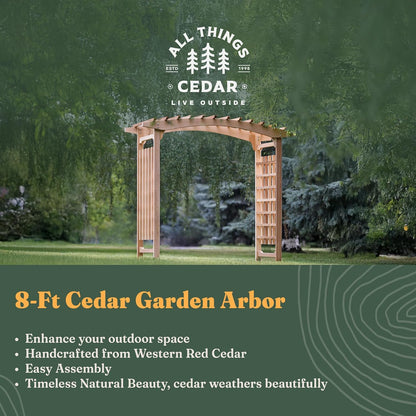 All Things Cedar 8-Foot Pagoda Arbor Garden Arch Trellis for Climbing Plants, Transform Garden or Patio Spaces, Made from Premium Western Red Cedar