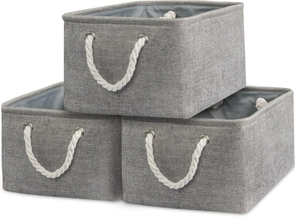 TcaFmac Storage Bins for Organization - Large 3 Pack Canvas Storage Basket for Shelves with Handles, Collapsible Baskets for Organizing for Closet Dog Laundry (Grey 16x12x8 inch)