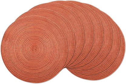 AHHFSMEI Round Braided Placemats Set of 8 Round Table Mats for Dining Tables Natural Woven Heat Resistant Place mats 15 Inch(Orange,8)