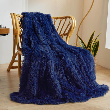 XeGe Luxury Faux Fur Throw Blanket, Blue Soft 50x60 Fluffy Blanket Throw, Shaggy Plush Decorative Couch Blanket, Cute Furry Bed Throw Holidy Fuzzy Lap Blanket for Kids Women Men Teen Girls Royal Blue