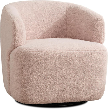 Swivel Accent Chair, Sherpa Teddy Barrel Chair for Living Room, Cozy Round Boucle Arm Chair, Metal Base for Club Nursery Bedroom, Light Blush Pink