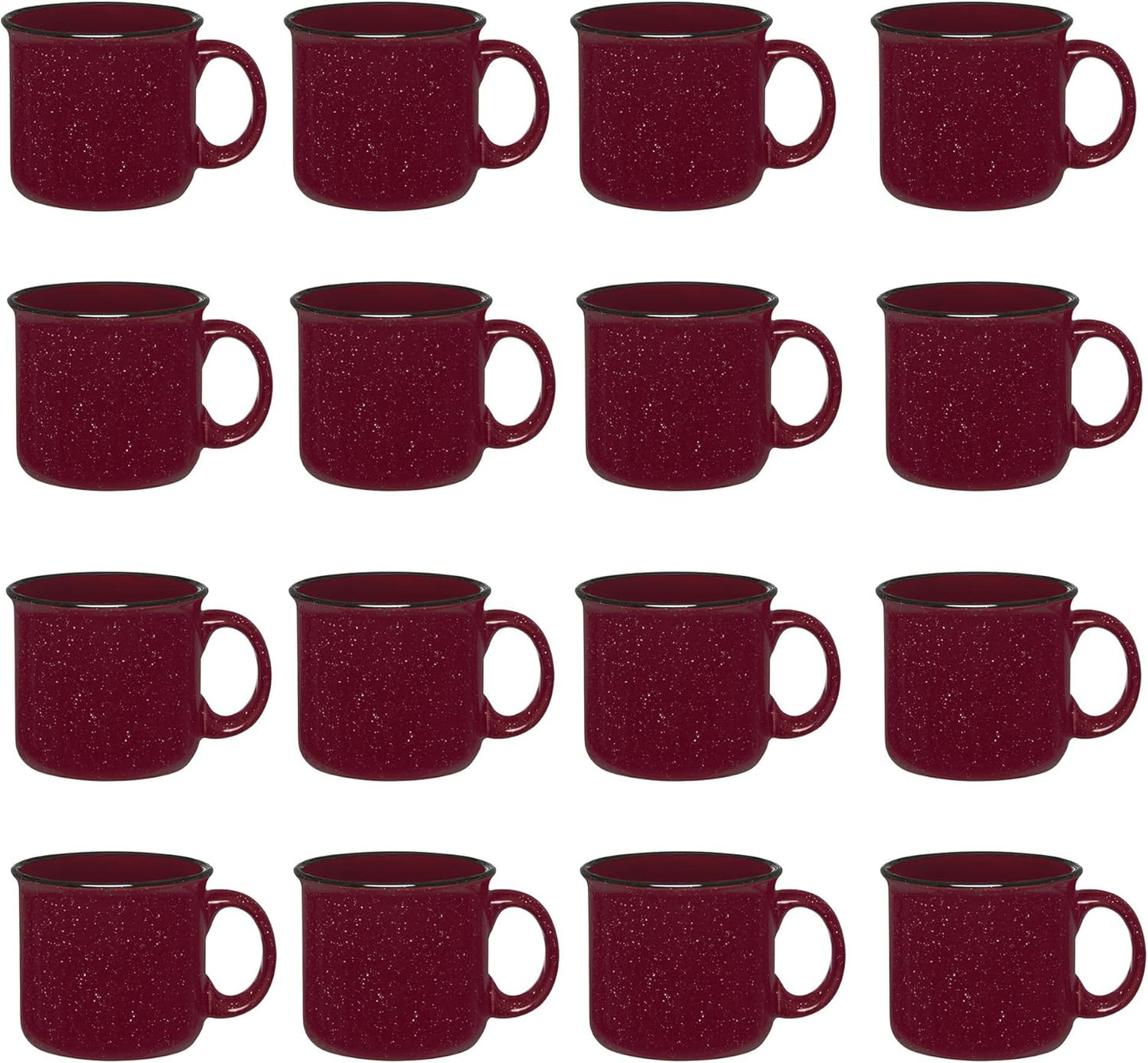 Set of 16 Ceramic Campfire Mugs – 15 Oz, Maroon – Coffee & Tea Cups for Home, Work, Travel, Camping – Customizable, Great for DIY, Events, Companies