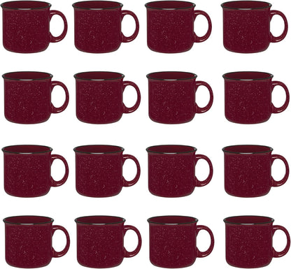 Set of 16 Ceramic Campfire Mugs – 15 Oz, Maroon – Coffee & Tea Cups for Home, Work, Travel, Camping – Customizable, Great for DIY, Events, Companies