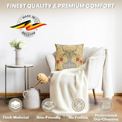 Charlotte Home Furnishings Throw Pillow Covers, Decorative Boho Pillow Covers for Couch, Living Room, Yellow Rose Square Cushion Cases 18x18 in, European Cotton Jacquard Woven for Cozy Bedroom Decor