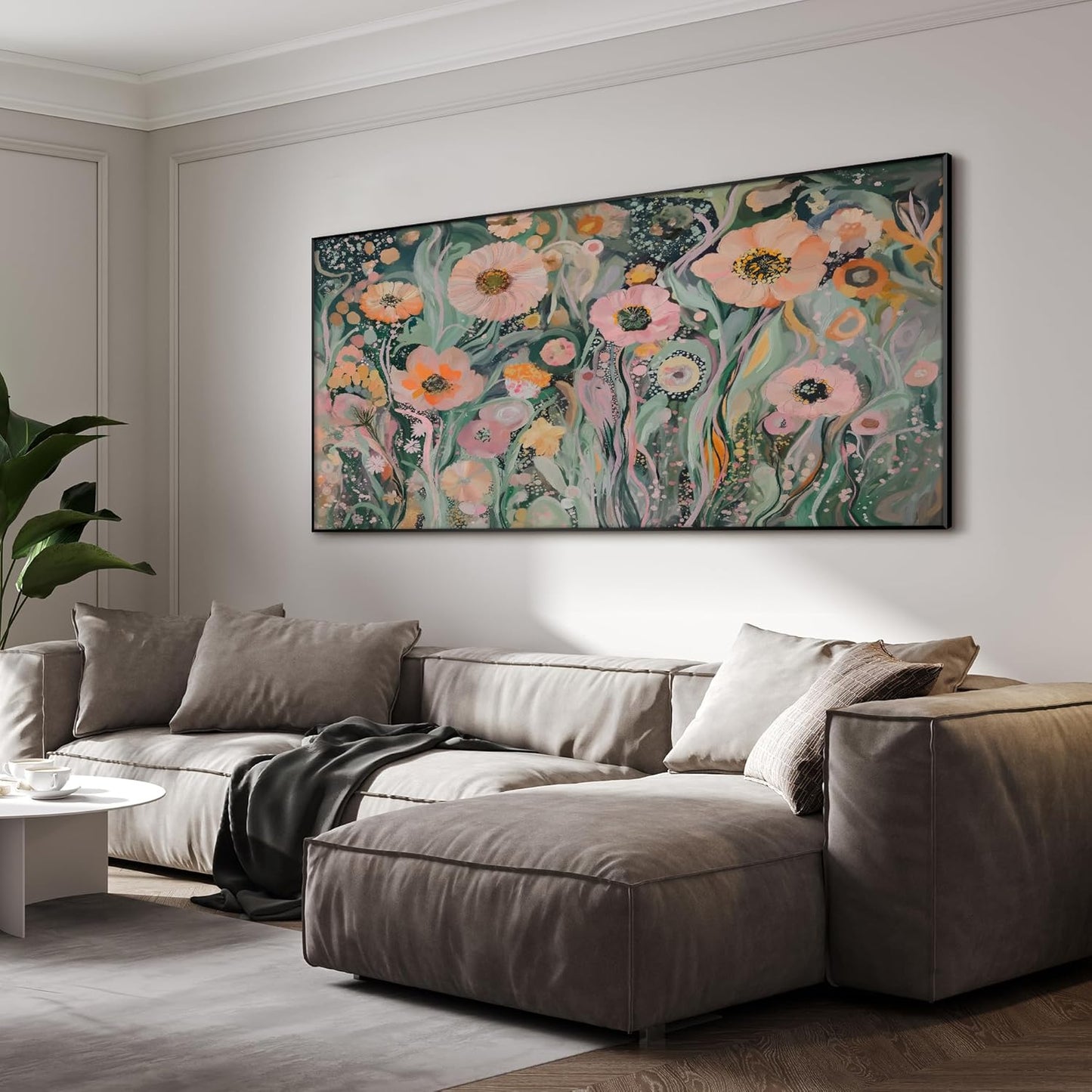 SIGNWIN 24"x46" Extra Large Framed Wall Art Whimsical Garden Bloom, Colorful Abstract Floral for Home Living Room Bedroom Decor (Frame Assembly Required)