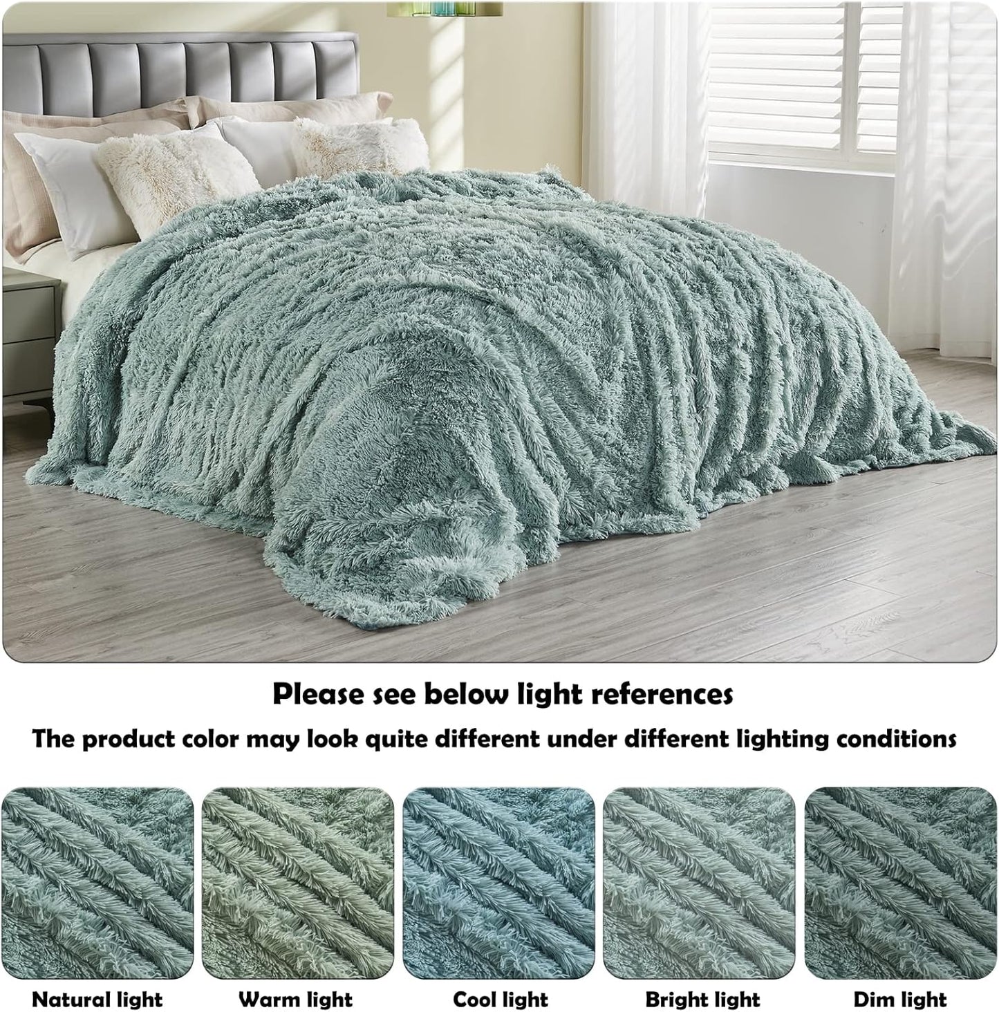 GONAAP Fuzzy Faux Fur Throw Blanket Twin Size Ice Blue Super Soft Cozy Plush Fuzzy Shaggy Blanket for Couch Sofa Bed (Ice Blue, Twin(60"x80"))