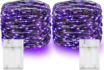 Dazzle Bright Fairy String Lights, Total 40FT 120LED Copper Wire Battery Operated Waterproof Lights, Halloween Decorations for Indoor Home Outdoor Garden Patio Party Decor (Purple, 2)