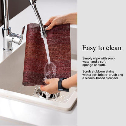 Placemats Set of 8 - Easy Clean Woven Vinyl Placemats for Dining Table, Indoor/Outdoor Place Mats, Washable PVC Table Mats（Pomegranate Parade）