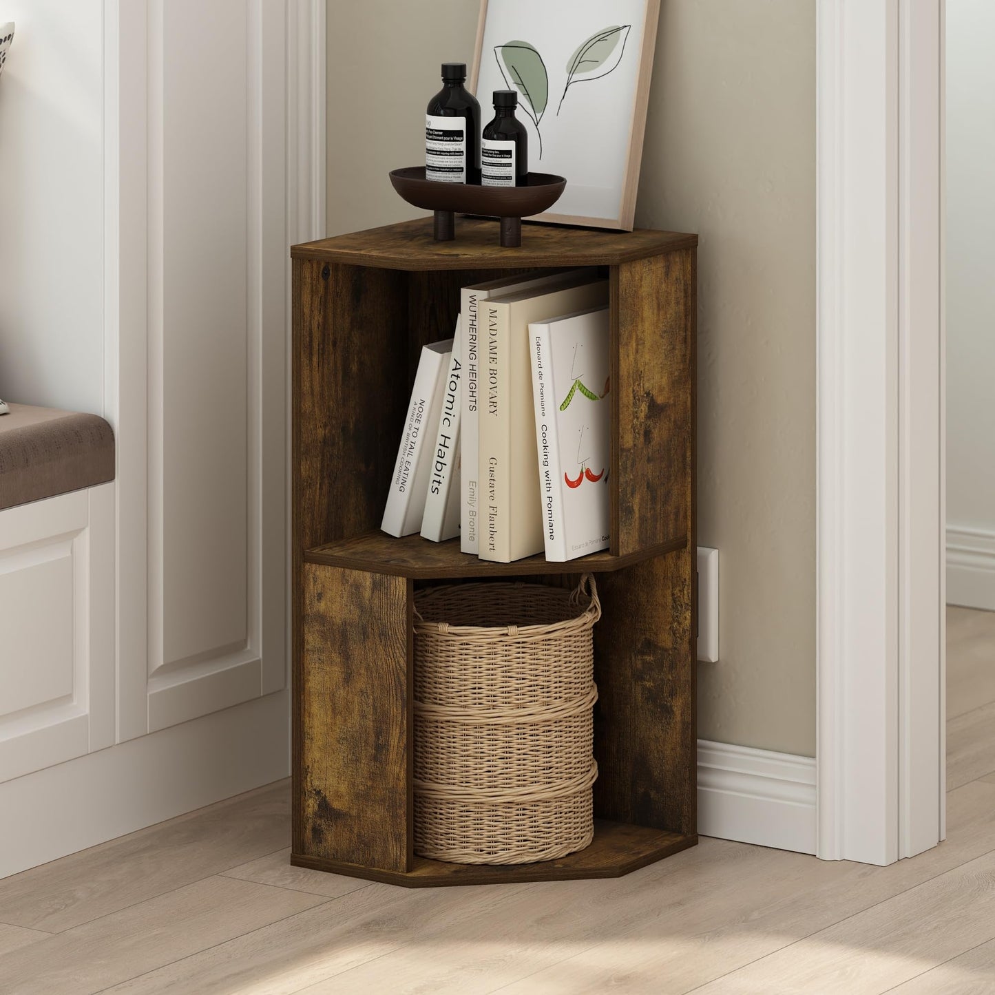 Furinno ECON Corner Shelf, 2-Tier Corner Book Shelf, Standing Storage Shelves, Cube Display Rack
