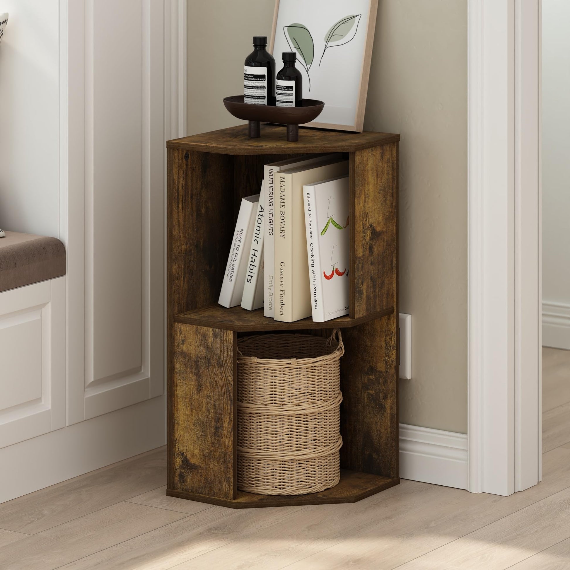 Furinno ECON Corner Shelf, 2-Tier Corner Book Shelf, Standing Storage Shelves, Cube Display Rack