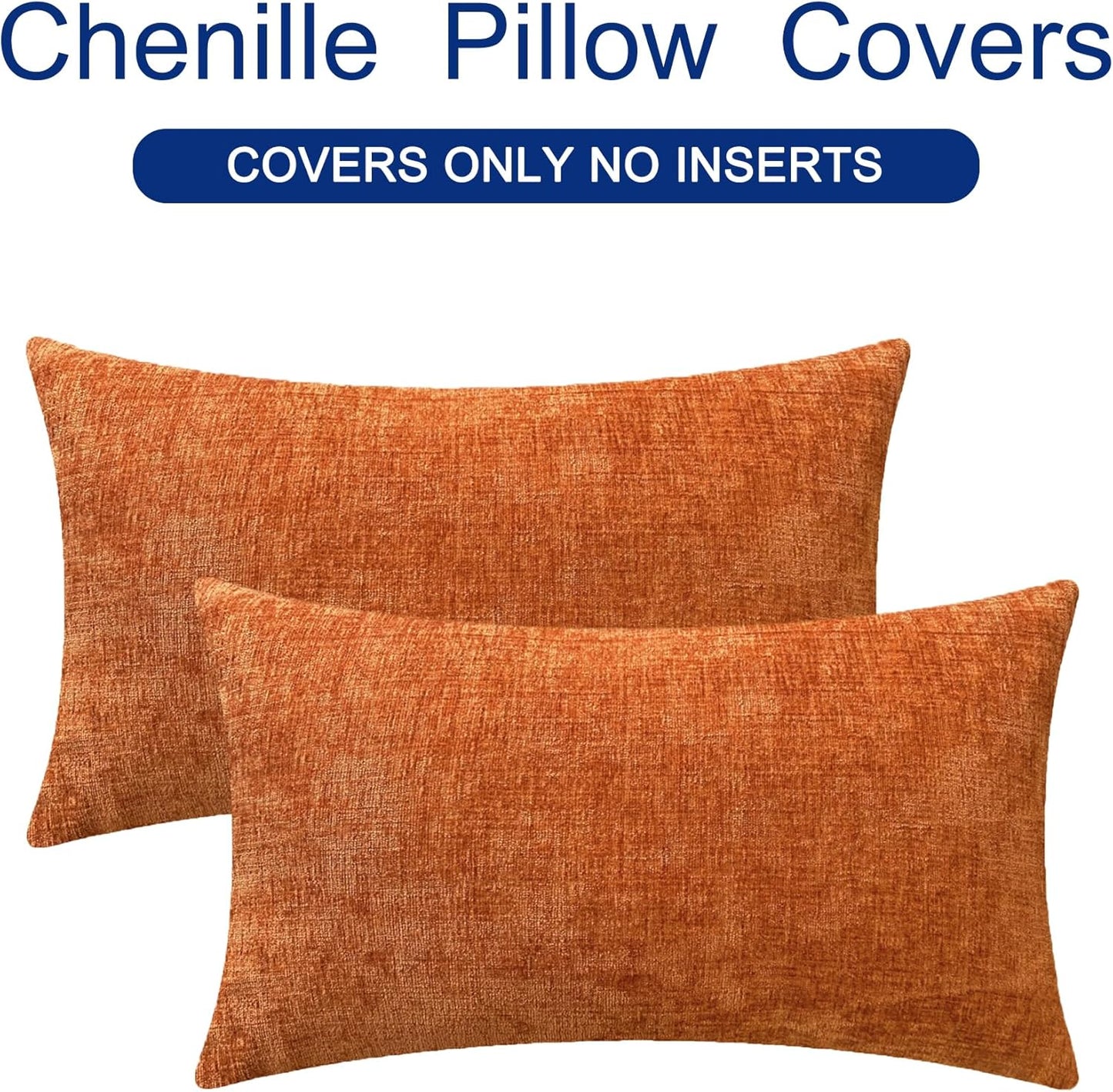 CaliTime Fall Throw Pillow Covers Decorative 16 X 26 Inches Pack of 2 Cozy Chenille Cushion Cases for Couch Sofa Bed Living Room Home Burnt Orange