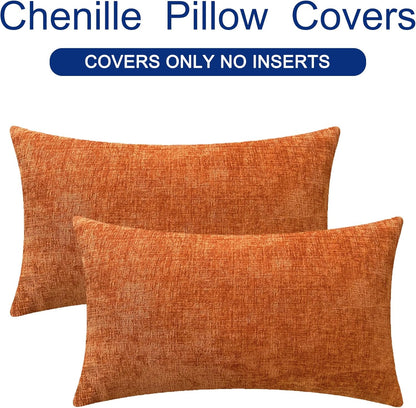 CaliTime Fall Throw Pillow Covers Decorative 16 X 26 Inches Pack of 2 Cozy Chenille Cushion Cases for Couch Sofa Bed Living Room Home Burnt Orange