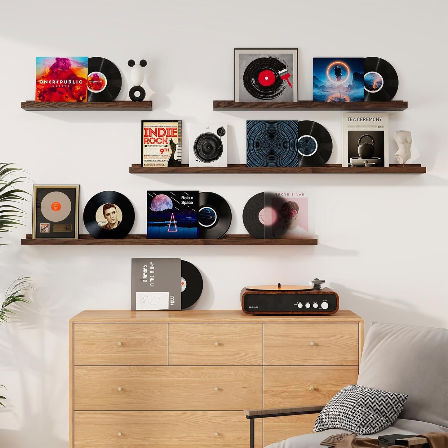 Floating Picture Ledge Shelves 55 Inch Solid Oak Wood Set of 2, Rustic Wall Storage Shelves with Lip, Kids Bookshelf, Photo & Picture Ledge Shelves for Bedroom, Living Room, Kitchen