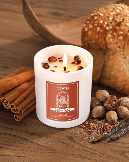 AOOVOO Nutmeg Beans Scented Candles for Women - Aromatherapy Candle with Crystals Inside, 10oz Soy Candles for Home Scented, Birthday Gifts Candle for Women Mom