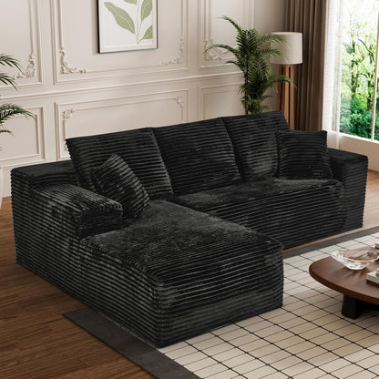Modular Sectional Sofa Cloud Sectional Couch, 107" Comfy Fluffy L Shaped Light Black Couches for Living Room, Deep Seat Memory Foam Corduroy Boneless Couch Sectionals with Right Facing Chaise Sofa