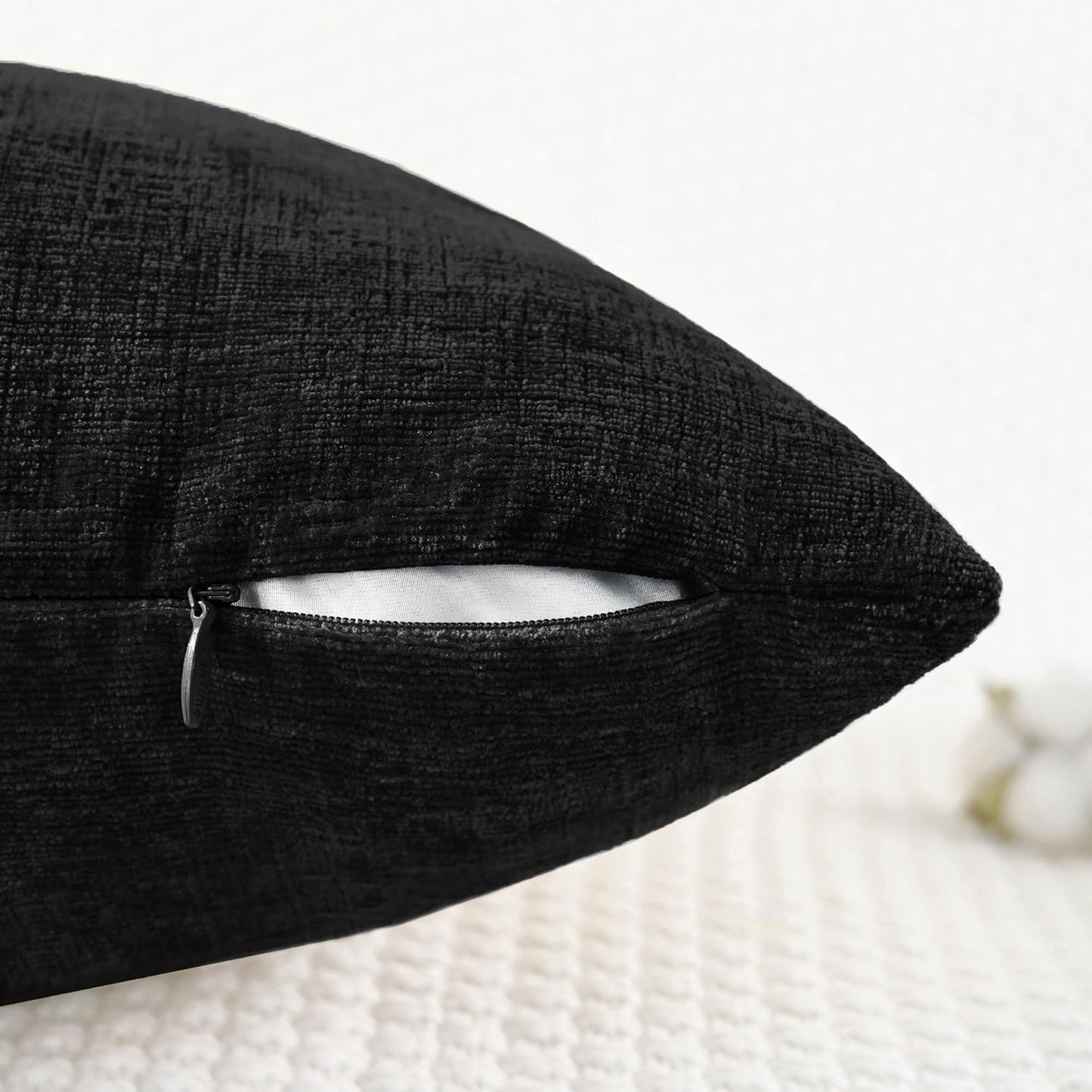 CaliTime Throw Pillow Covers Decorative 18 X 18 Inches Pack of 2 Cozy Chenille Cushion Cases for Couch Sofa Bed Living Room Home Black