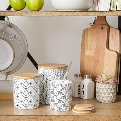 DII Kitchen Ceramics Collection, Canister Set, Mixed Print, White/Black, 3 Piece