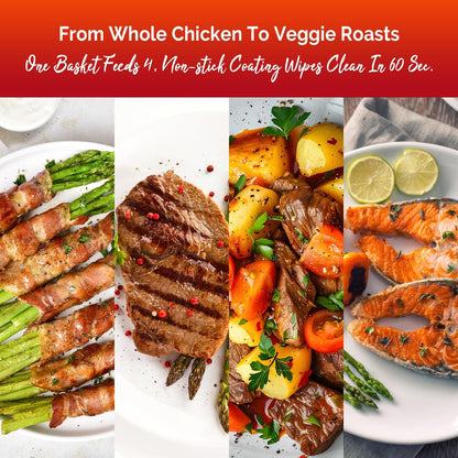 5.8QT Digital Air Fryer with Viewable Window, Adjust Temp & Timer, Air Frying, Reheat, Easy for Frozen Food, Snacks, Dinner, Large Square Basket than Round, Portable for Family & Apartment