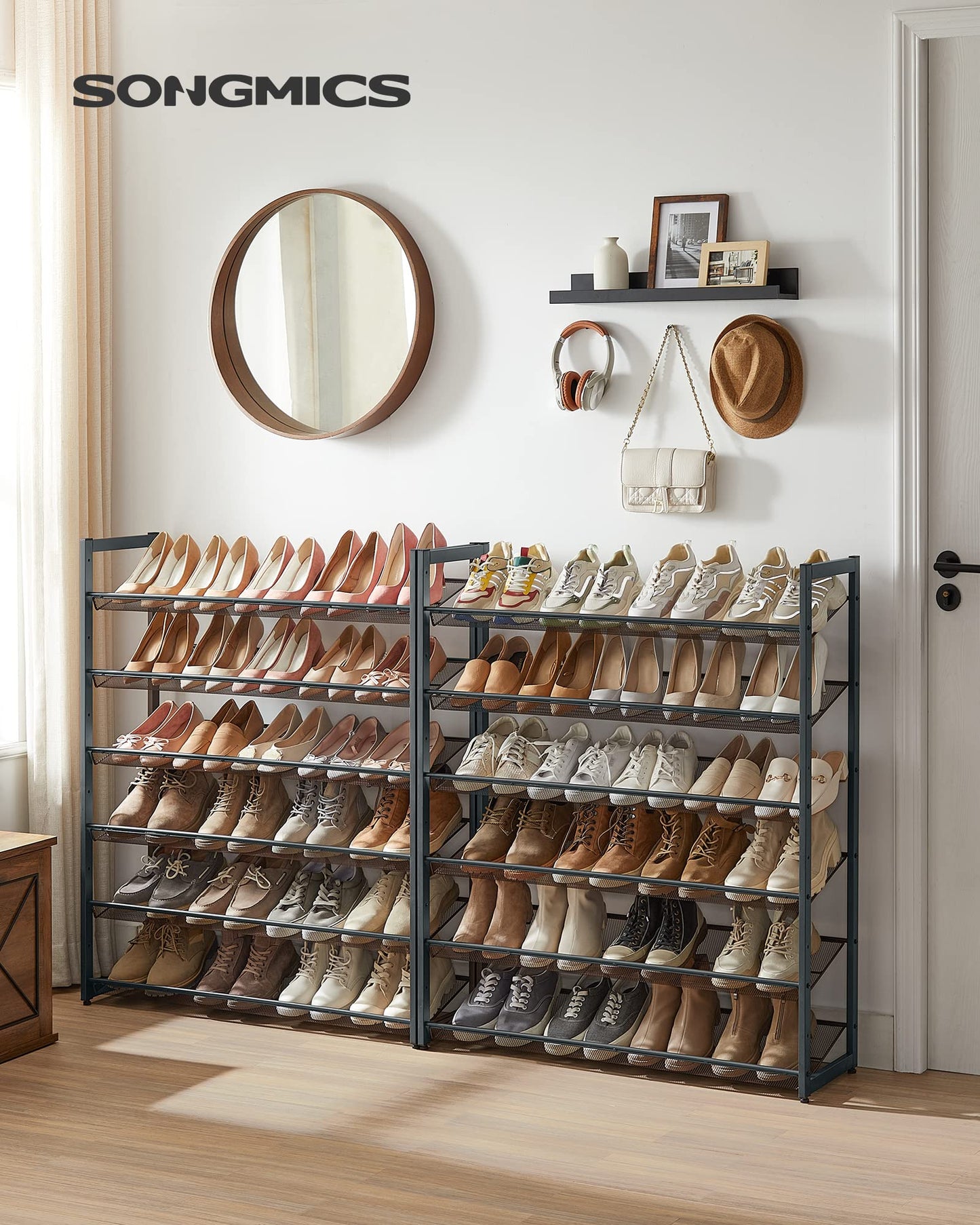 SONGMICS 12-Tier Stackable Shoe Shelf Set, Metal Shoe Storage for Garage, Entryway, with Adjustable