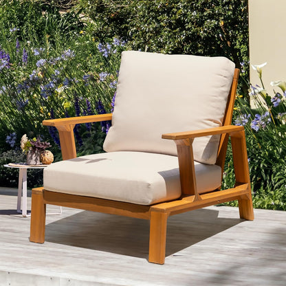 Jasper Outdoor Wooden Club Chair with Beige Cushion – Ideal for Patio, Garden, or Balcony