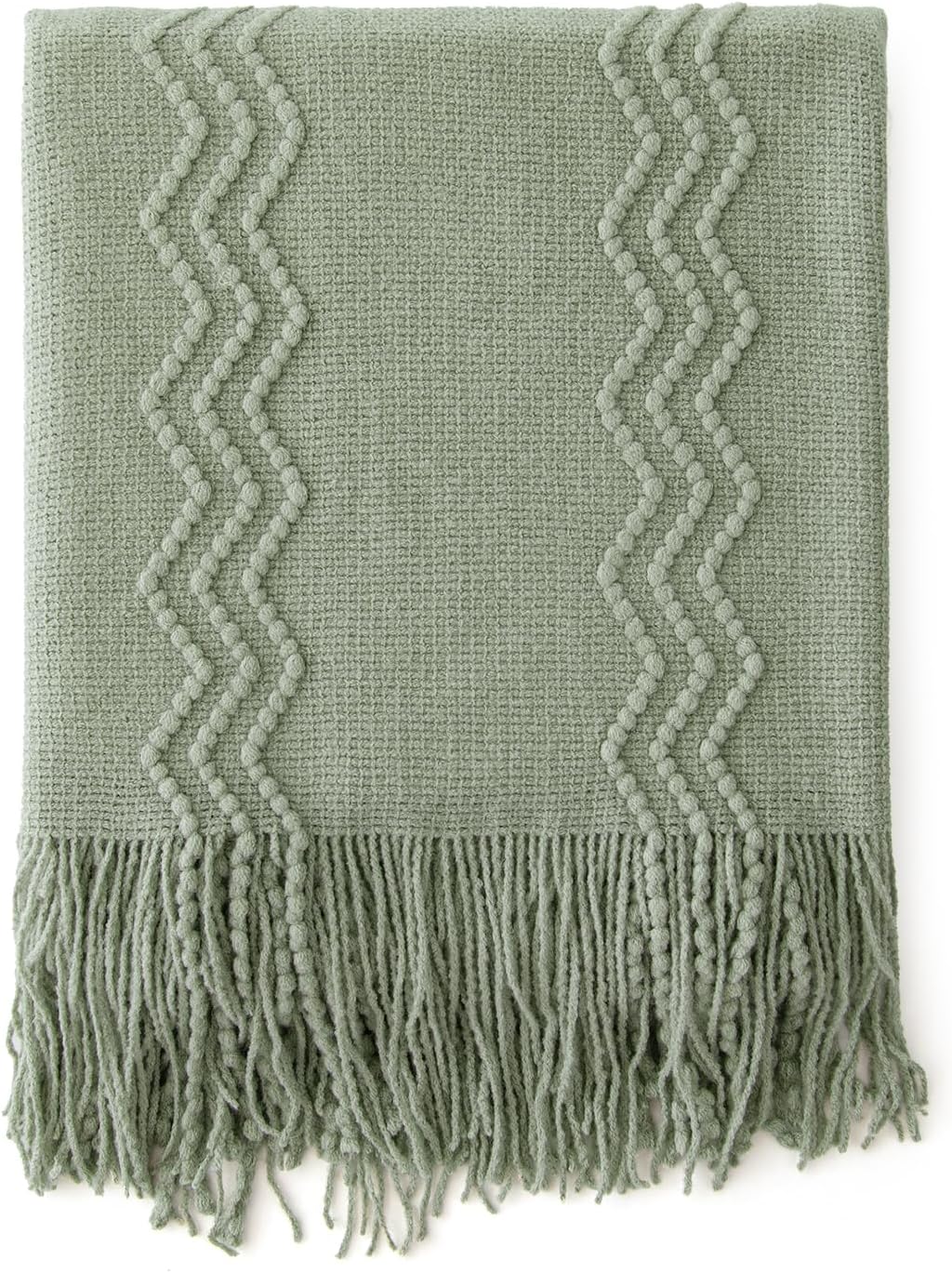 MIULEE Sage Knitted Throw Blanket for Couch Boho Green Textured Cozy Woven Decorative Farmhouse Blanket with Tassels for Sofa Chair Bed Living Room, Lightweight Spring Home Decor 50"x60"