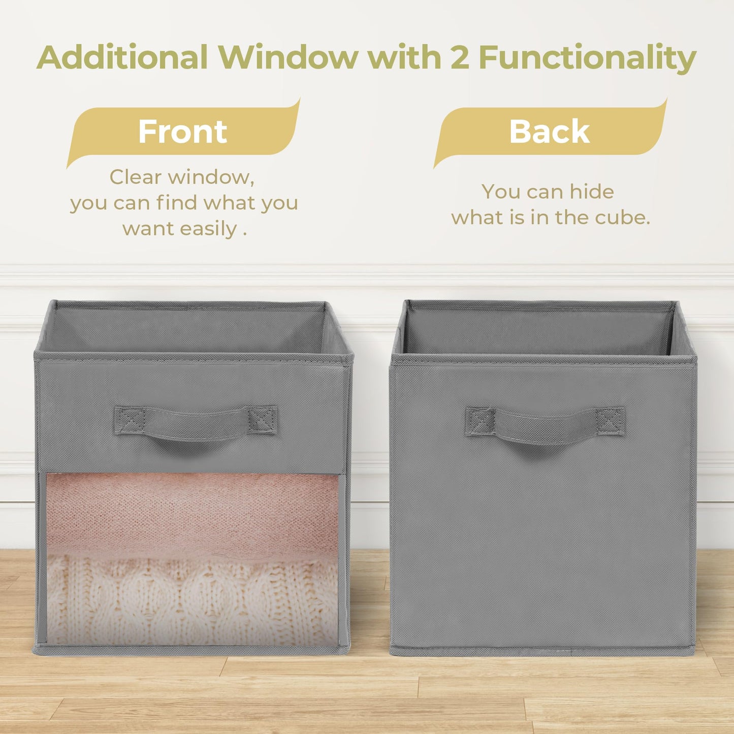 STORAGEIDEAS Storage Bins with Clear Window, 13x13 Storage Cubes, Collapsible Cube Storage Box