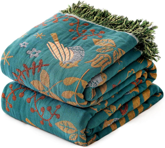 MSGKV Boho Throw Blanket Cotton Blanket for Couch and Sofa Cover for Living Room Summer Throw Cozy Gauze Blanket 50" x 60"