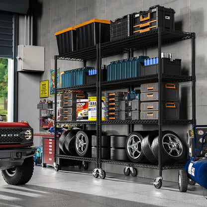 Industrial Metal 4 Tier Shelving for Garage, Pantry, Warehouse, Basement Utility Room, Storage Rack Metal Shelving Unit, Shelf Organizer, Black 23.6" D x 53.2" W x 73.6" H