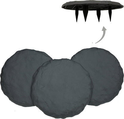 Ei Circular 15.5” Stepping Stones with Ground Stakes - Home or Garden Step Stones for Outdoor Walkway or Pathway Pavers - Resin Material (4, Slate Grey)