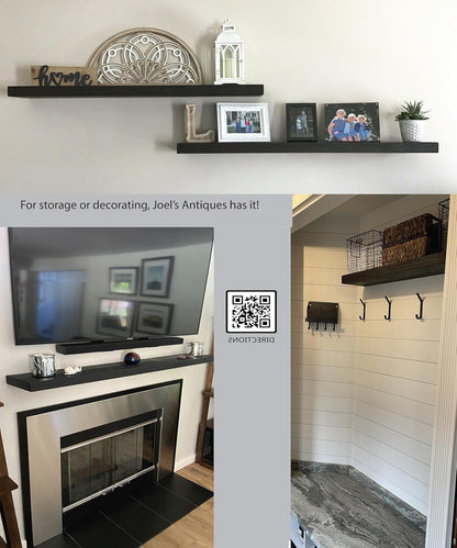 Joel's Antiques - 48 Inch Wooden Floating Shelves for Wall - 48x8x2 Inches - Made of Natural Wood - Long Heavy Duty Wall Shelves - Made in USA - Perfect for Living Room, Kitchen - Black