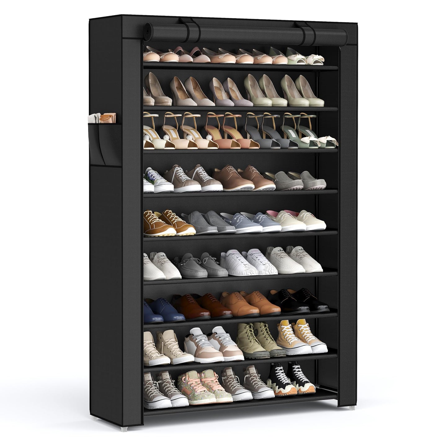SONGMICS 10-Tier Shoe Rack, Shoe Storage Cabinet with Dustproof Cover, Free-Standing Shoe Storage