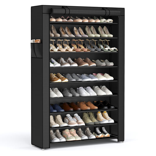 SONGMICS 10-Tier Shoe Rack, Shoe Storage Cabinet with Dustproof Cover, Free-Standing Shoe Storage