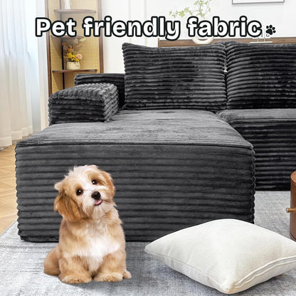 104" Modern Modular L-Shape Sofa Couch with Chaise Grey Faux Rabbit Fur Cloud Sectional Couch with Deep Seat Modular Sectional Sofa No Assembly Required Upholstered Couches for Living Room Bedroom