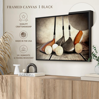 Elephant Stock Golf Sets Wall Art - Horizontal Framed Canvas - 1-Piece Mancave Wall Decor - Photography Sports Canvas Print - Yellow and Brown Decor for Wall - 25" X 17"