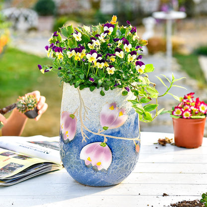 Sungmor 10.6 Inch Ceramic Succulent Plant Pot with Drainage Hole, Hand Painted Flower Pots for Plants, Unique Texture Decorative Planter for Indoor and Outdoor, Pottery Vase for Home Office Decor