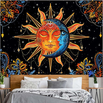 Lunerfex Sun and Moon Tapestry Mandala Wall Tapestry, Cute Tapestries for Bedroom Ceiling Tapestries Wall Hanging for Bedroom Living Room Decor Sun-1 70"x90"