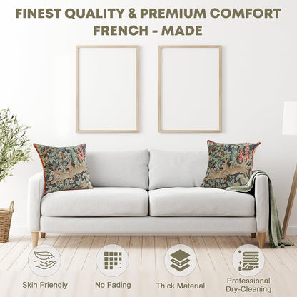 Charlotte Home Furnishings Decorative Tapestry Pillow Cover 19x19 in, Green Hares Couch Throw Pillow Cover, French Country Square Cushion Cases for Living Room Home Decor, Soft Cotton Jacquard Woven