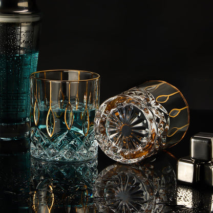 Gold Rim Whiskey Glasses Set of 2,Crystal Old Fashioned Glasses-Luxury Gold Collection,Perfect for Scotch Bourbon Rocks Cognac Vodka Gin Tequila Rum Liquor,Whiskey Gifts for Men