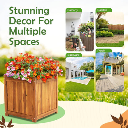 Idzo Set of 2 Hardwood Outdoor Flower Box, Durable Acacia Wood Flower Boxes for Outdoor Plants with Ergonomic Handles, Drainage Holes, Multiple Sizes Wood Bucket Planter for Home Décor