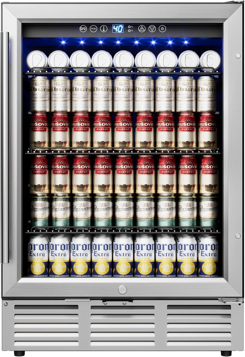 24 Inch Beverage Refrigerator, Beverage Cooler 180 Can Built-in Design, Under Counter Beer Fridge with Glass Door for Soda, Wine, Water - For Kitchen, Office or Bar