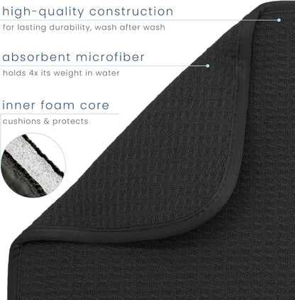 S&T INC. Dish Drying Mat XL, 18” x 24”, Absorbent Microfiber Kitchen Counter Mat, Dish Drying Pad for Dishes, Utensils, Pots and Pans, Extra Large, Black